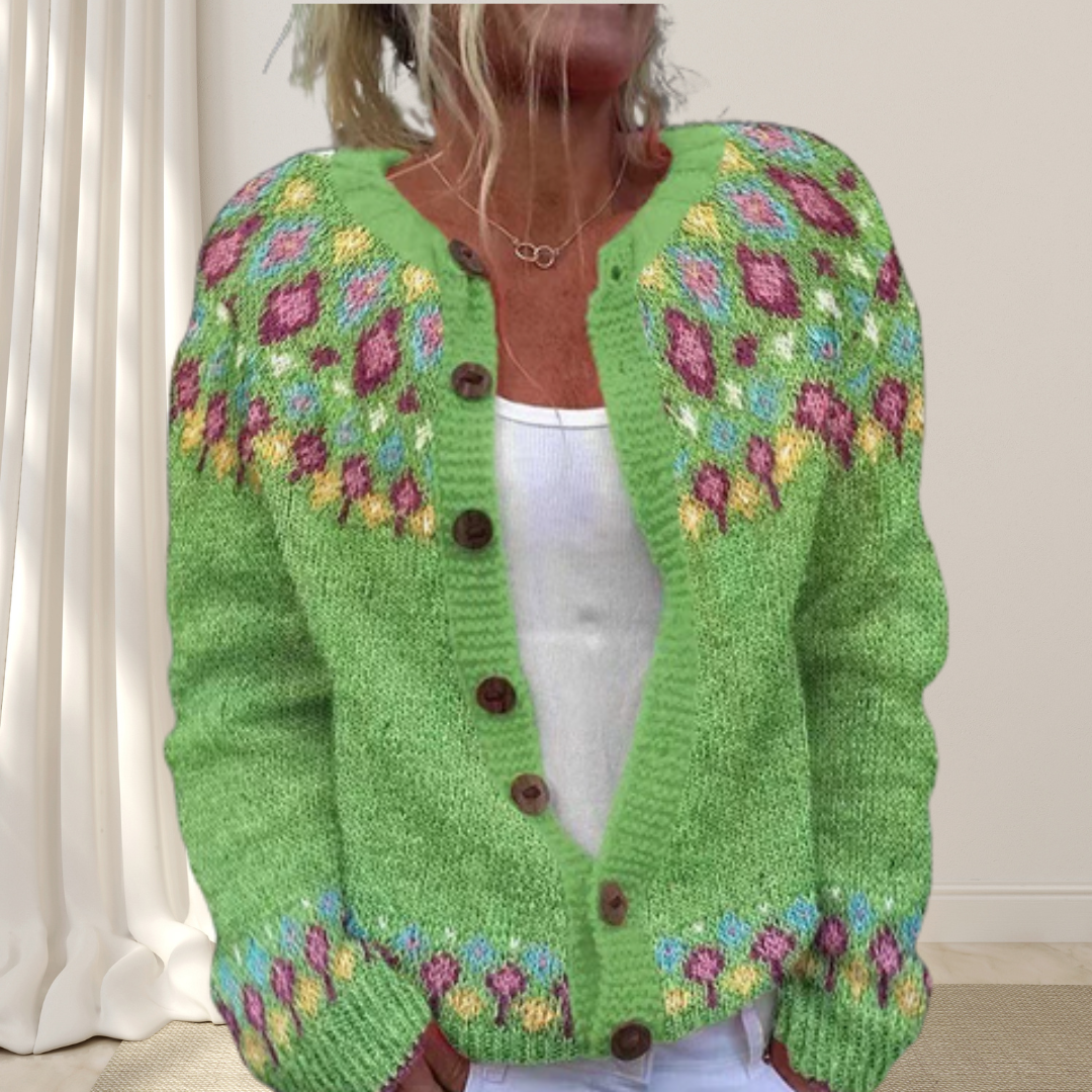 Élodie™ - Cardigan chic ample en maille avec motif