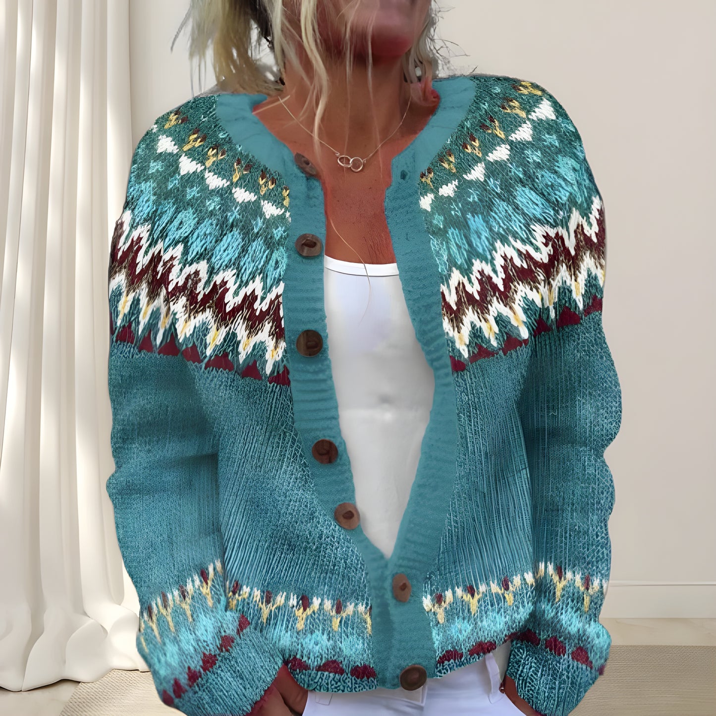 Élodie™ - Cardigan chic ample en maille avec motif