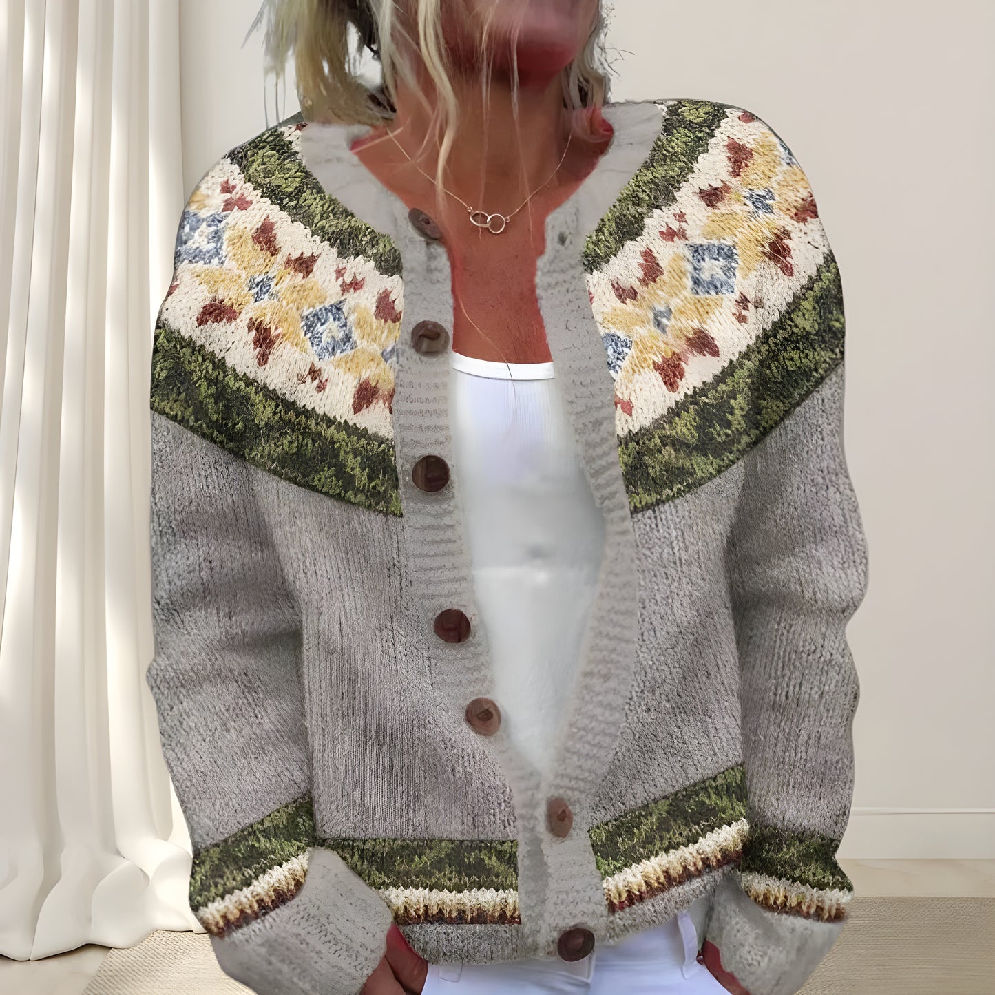 Élodie™ - Cardigan chic ample en maille avec motif