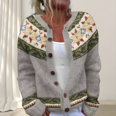 Élodie™ | Cardigan chic ample en maille avec motif