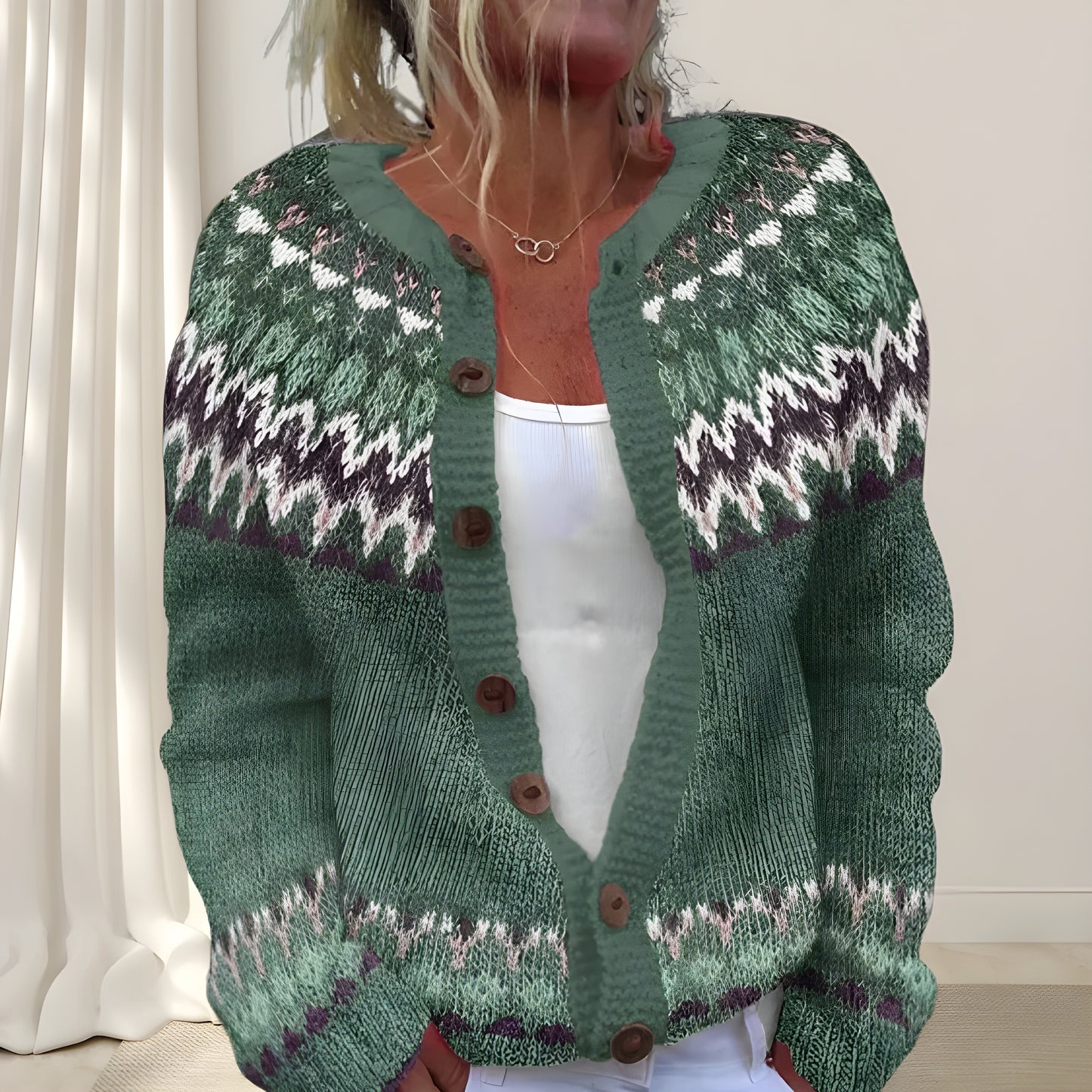 Élodie™ - Cardigan chic ample en maille avec motif