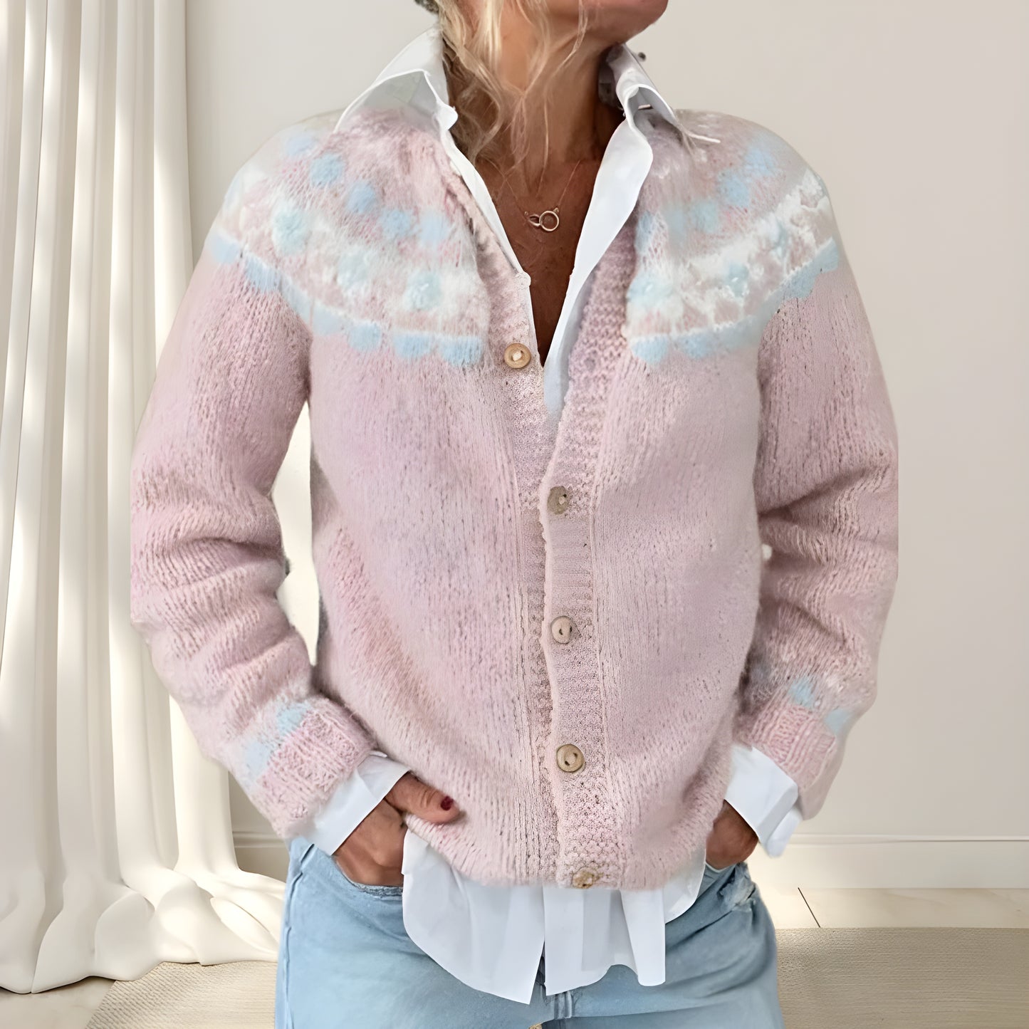Élodie™ - Cardigan chic ample en maille avec motif