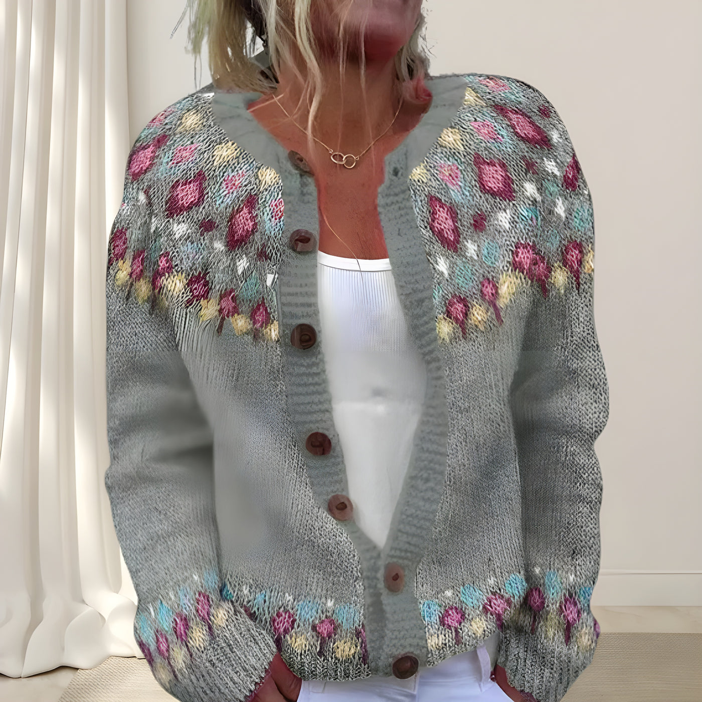 Élodie™ | Cardigan chic ample en maille avec motif